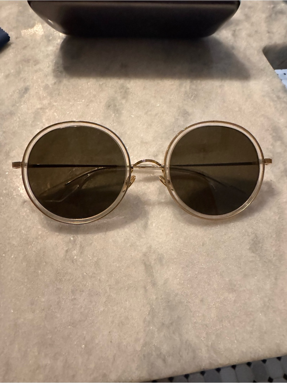 KREWE Gold Round Frame Sunglasses with Dark Green Lenses